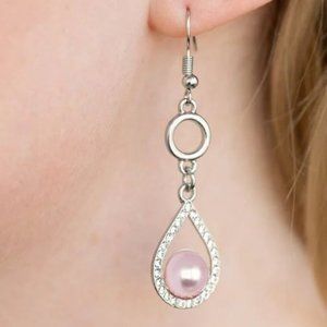 Earrings, Pearly Pink, Rhinestones